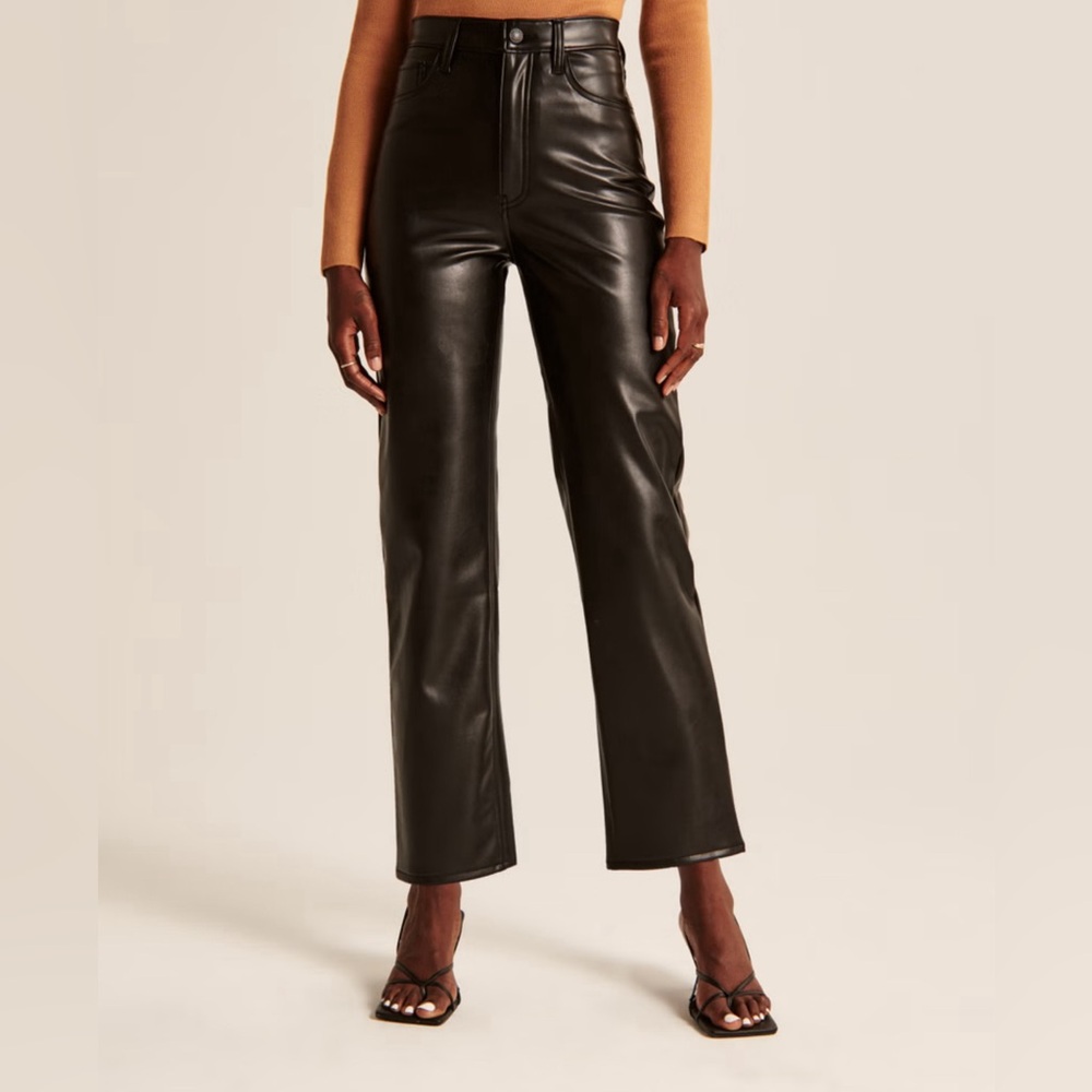 NEW Abercrombie & Fitch Ankle Straight Ultra High Rise Vegan Leather Pants